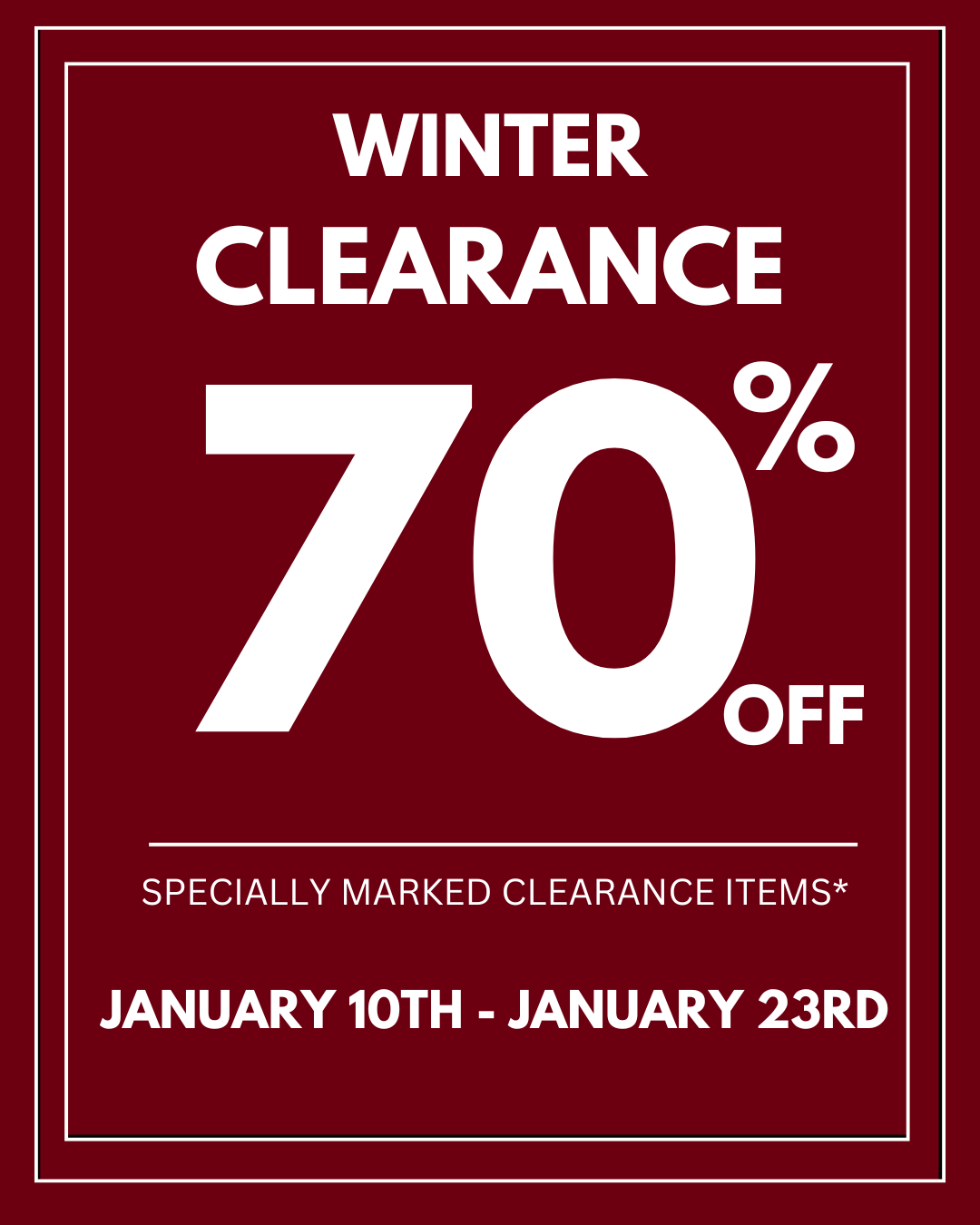 70% OFF Winter Clearance